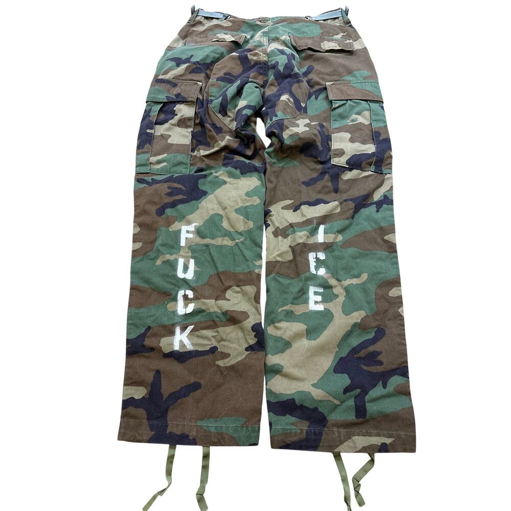 Custom F*** ICE Military BDU Small short 31x29 cargo double knee forest camo - Picture 4 of 5